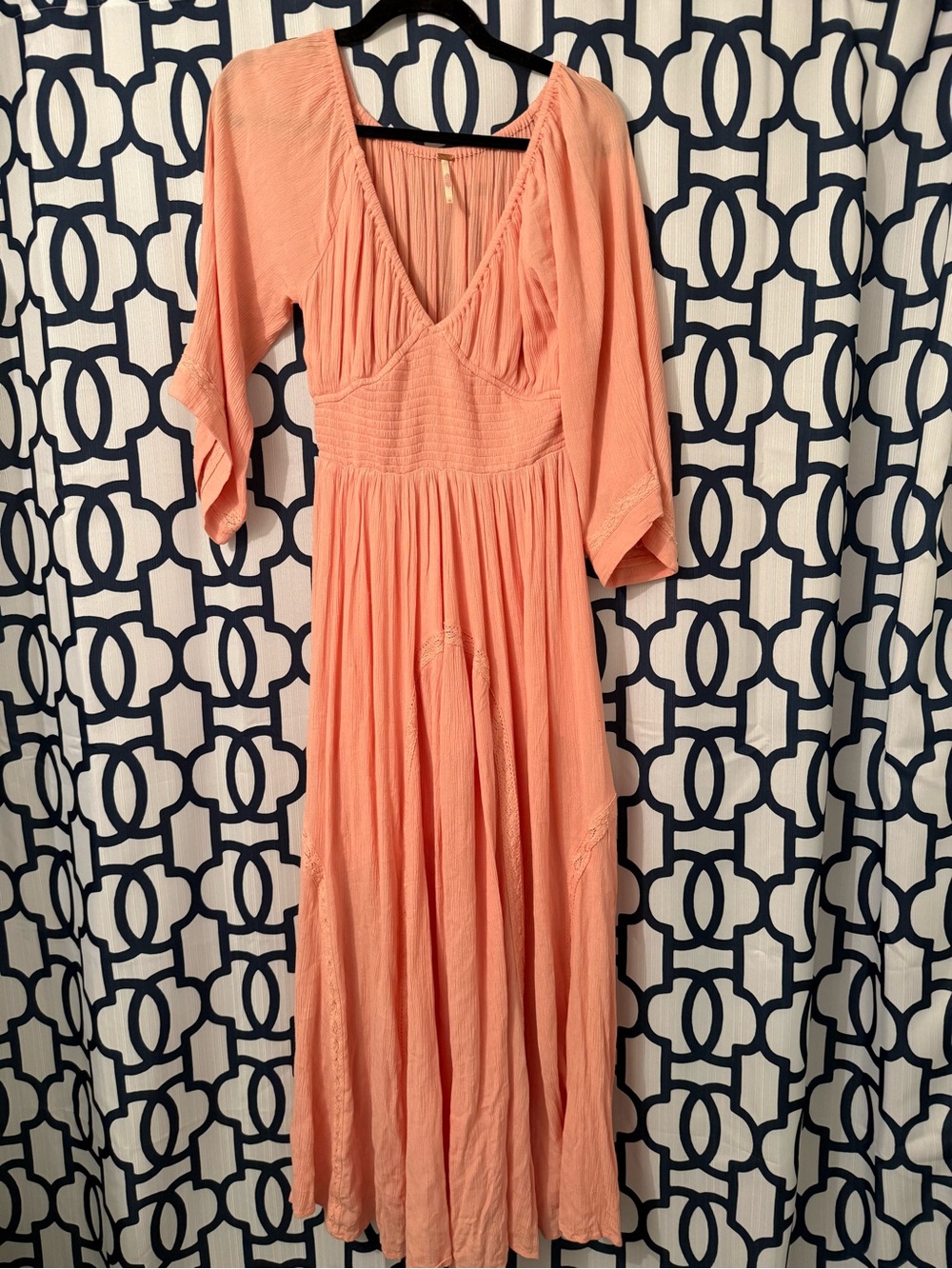 Free People Dixie Maxi Dress with V-Neck and Smocked Waist